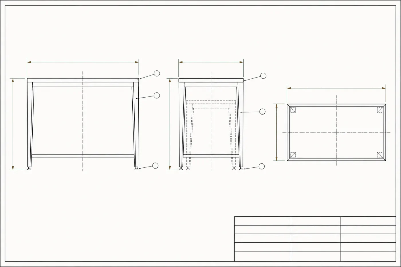 Dibujo técnico con plantas, alzados y cotas de un espacio comercial
