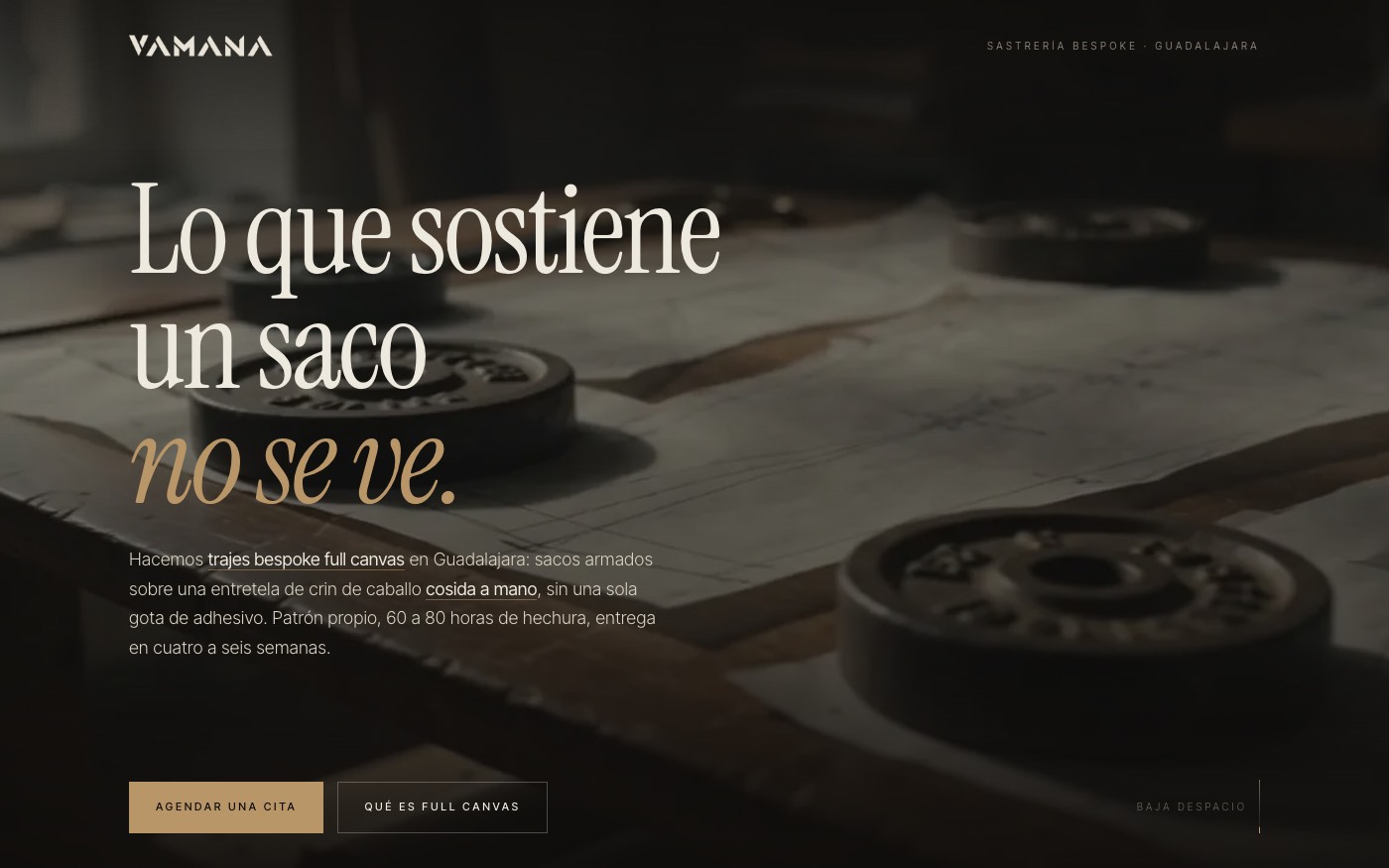 Sastrería Bespoke · Full canvas — vista de escritorio